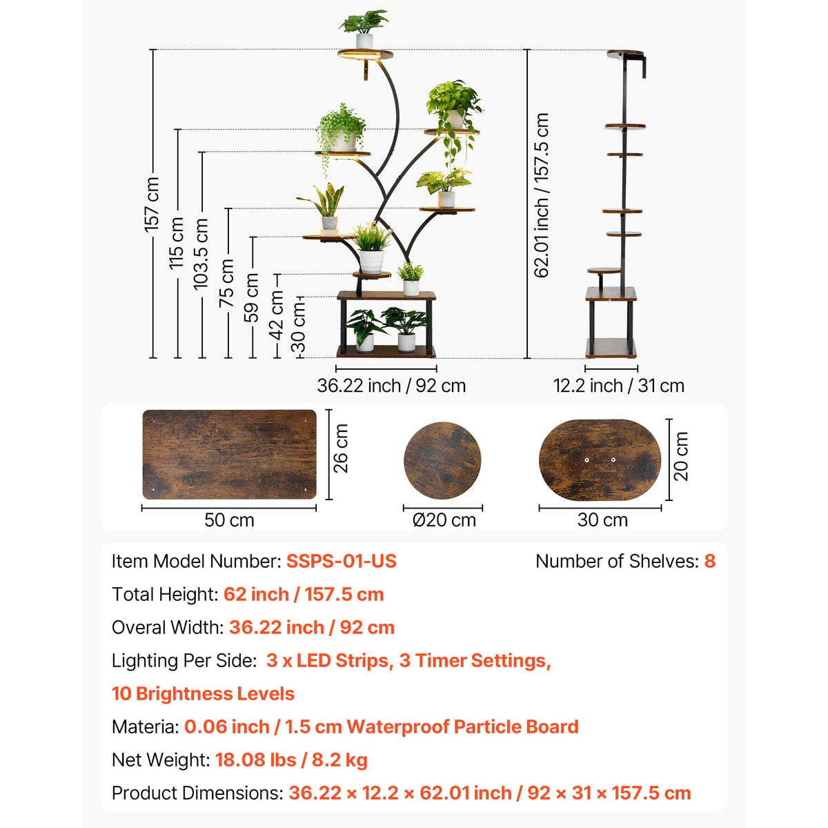 Indoor Plant Stand with Grow Lights