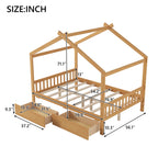 Full Size House Platform Bed with Two Drawers, Headboard and Footboard, Roof Design