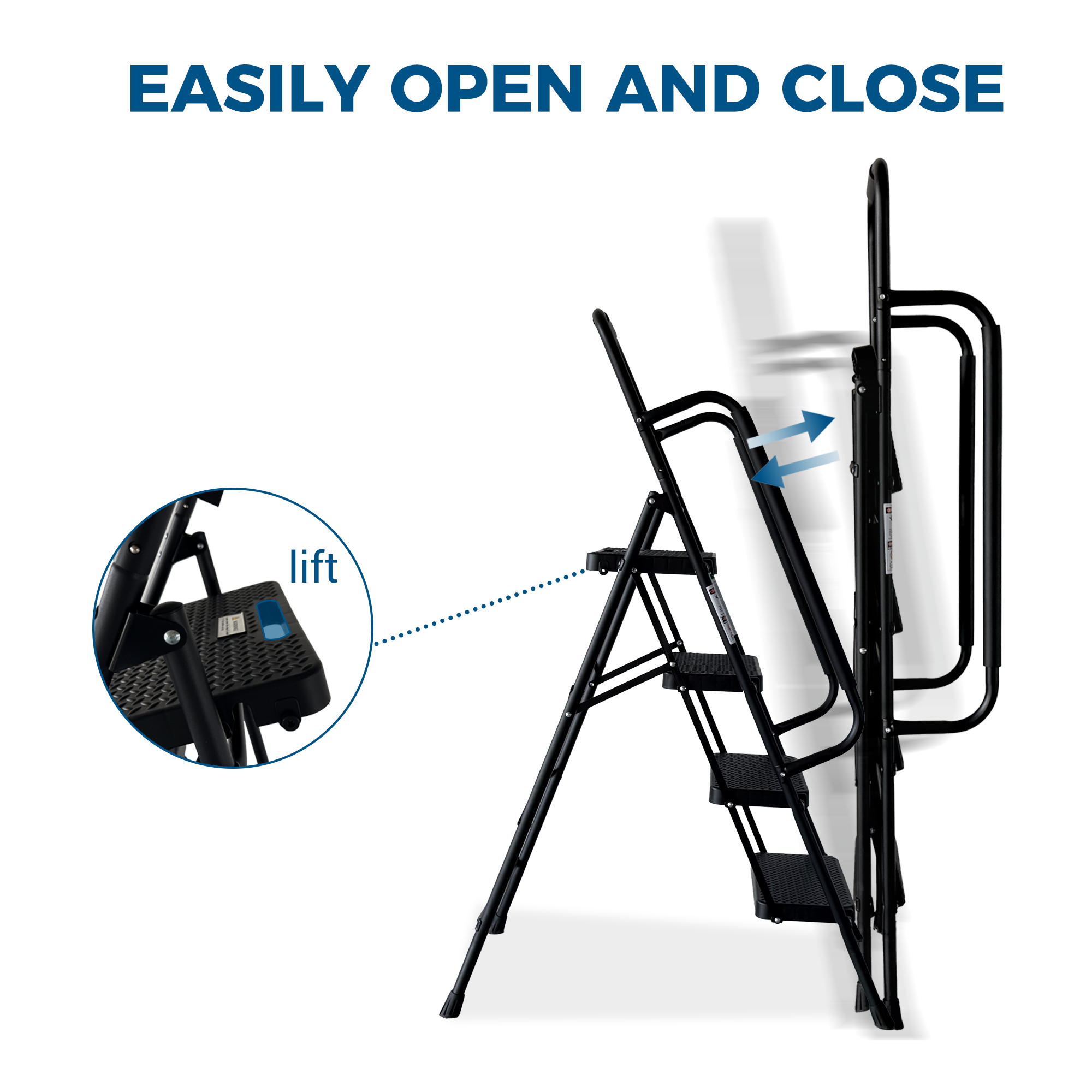 4 Step Ladder, Folding Step Stool with Wide Anti-Slip Pedal