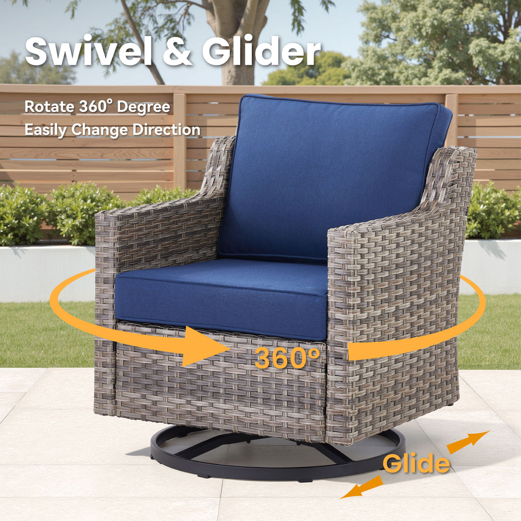 Swivel Outdoor Chairs Set of 2 with Glass-Top Side Table