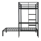 Metal Loft Bed Frame with LED Light Strip, Side Storage Shelves & Built-in Desk