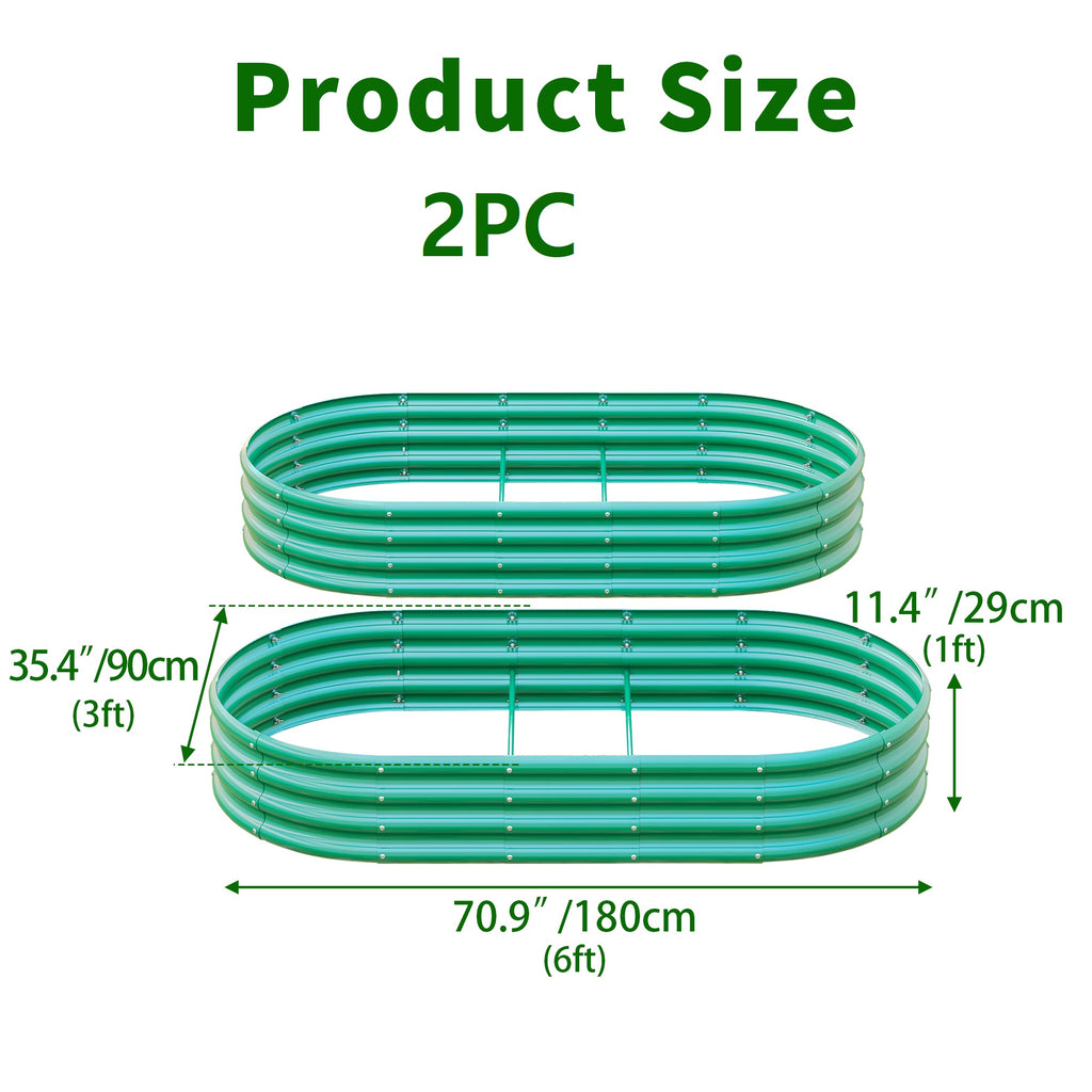 Galvanized Raised Garden Bed, 6x3x1 Ft, Heavy Duty Metal Planter, Green