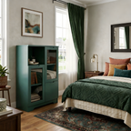 MDF Painted Cabinet with Glass Doors and Drawer