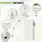White Metal Wardrobe Closet with 2 Doors and Drawers