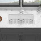 32"x19"x10" Undermount Double Bowl Fireclay Kitchen Sink