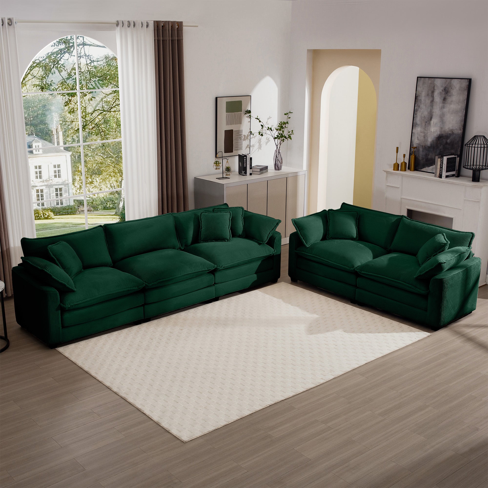 Modern Fabric Living Room Sofa Two Piece Set