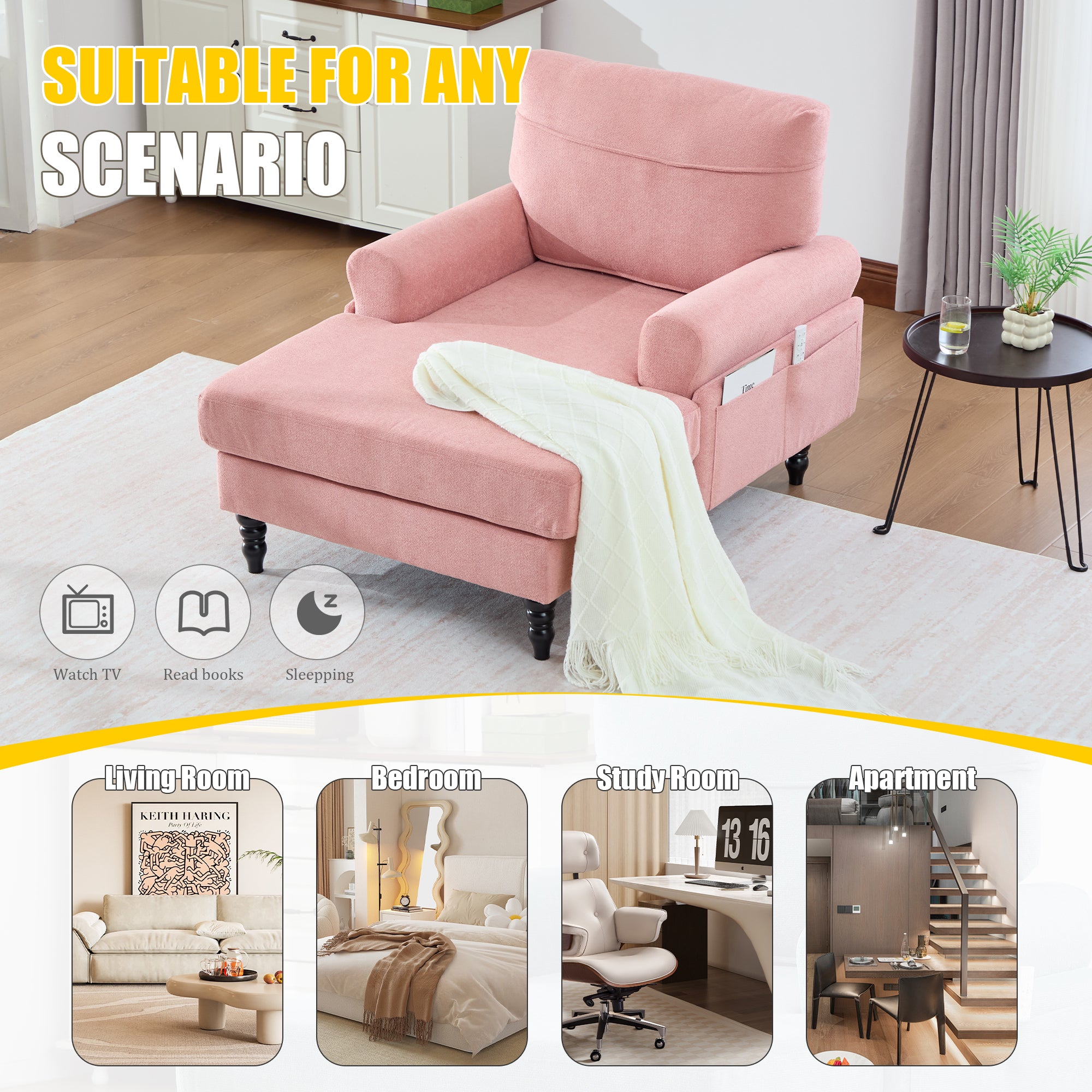 Modern Minimalist Chenille Fabric Chaise Lounge Recliner