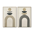 24x36 Set of 2 Framed Boho Abstract Wall Art, Neutral Antique
