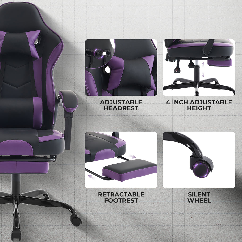 Gaming Chair with Footrest and Massage Lumbar Support