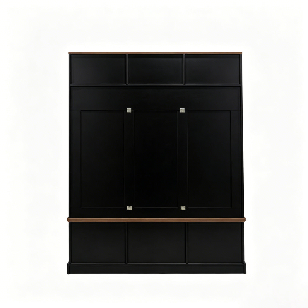 Vibe Haus 71"H Farmhouse Hall Tree with Bench and Shoe Storage