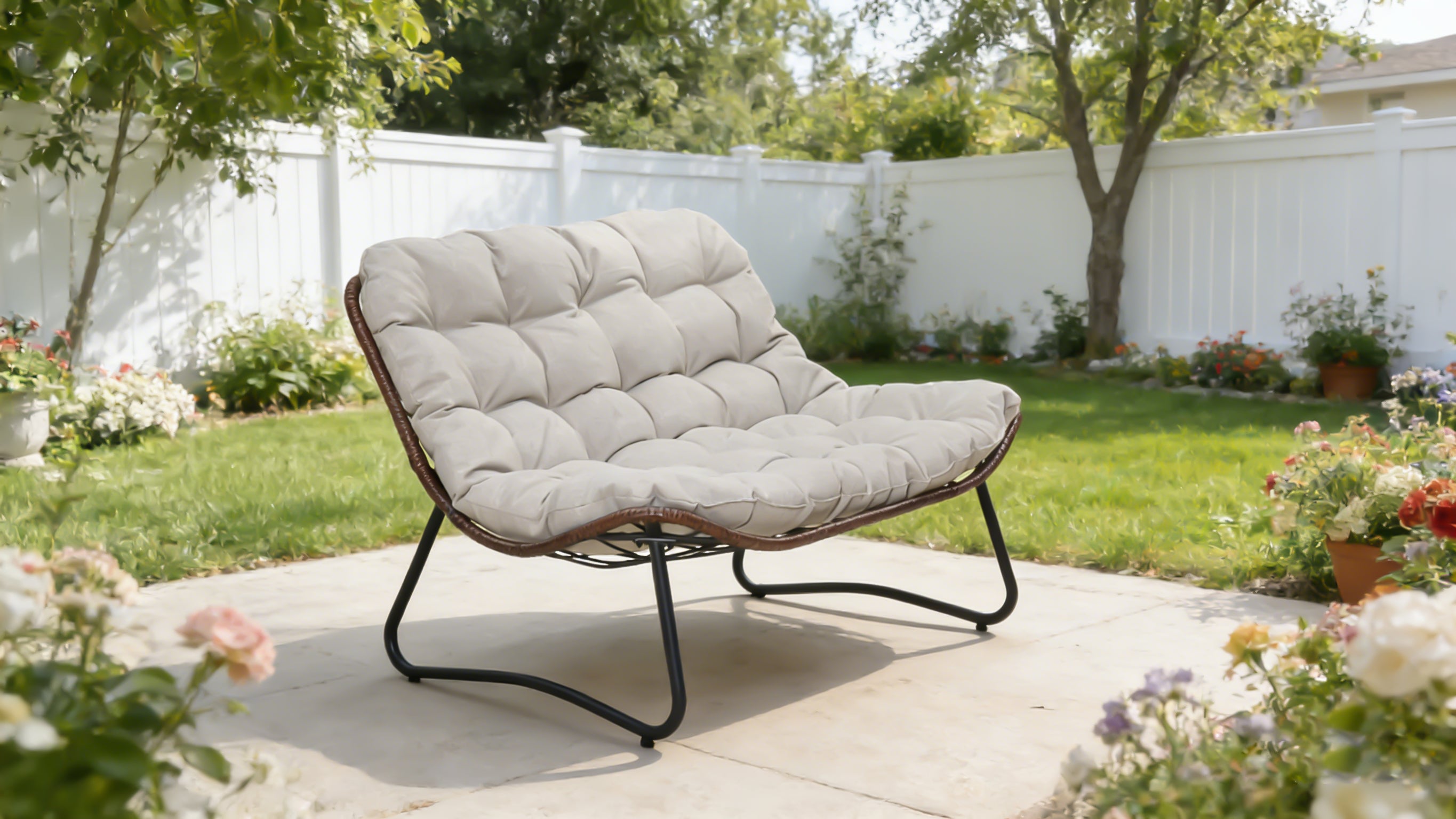 Patio Loveseat Sofa with Luxury Thick Cushion