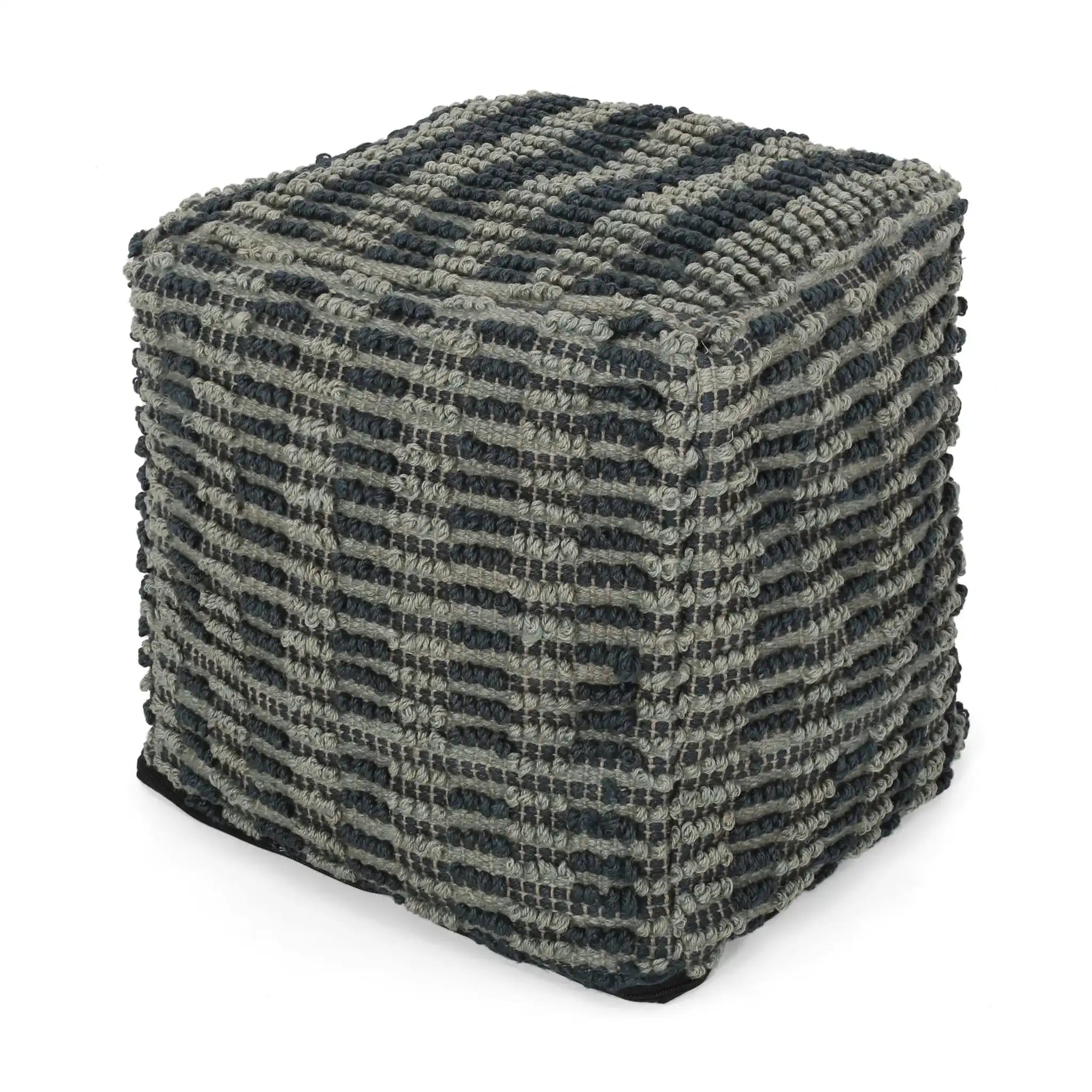 Walle Fabric Square Pouf Ottoman and Floor Cushion Teal Blue