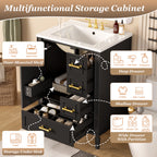 24" Modern Bathroom Vanity with Ceramic Sink, Soft-Close Door, 3 Drawers