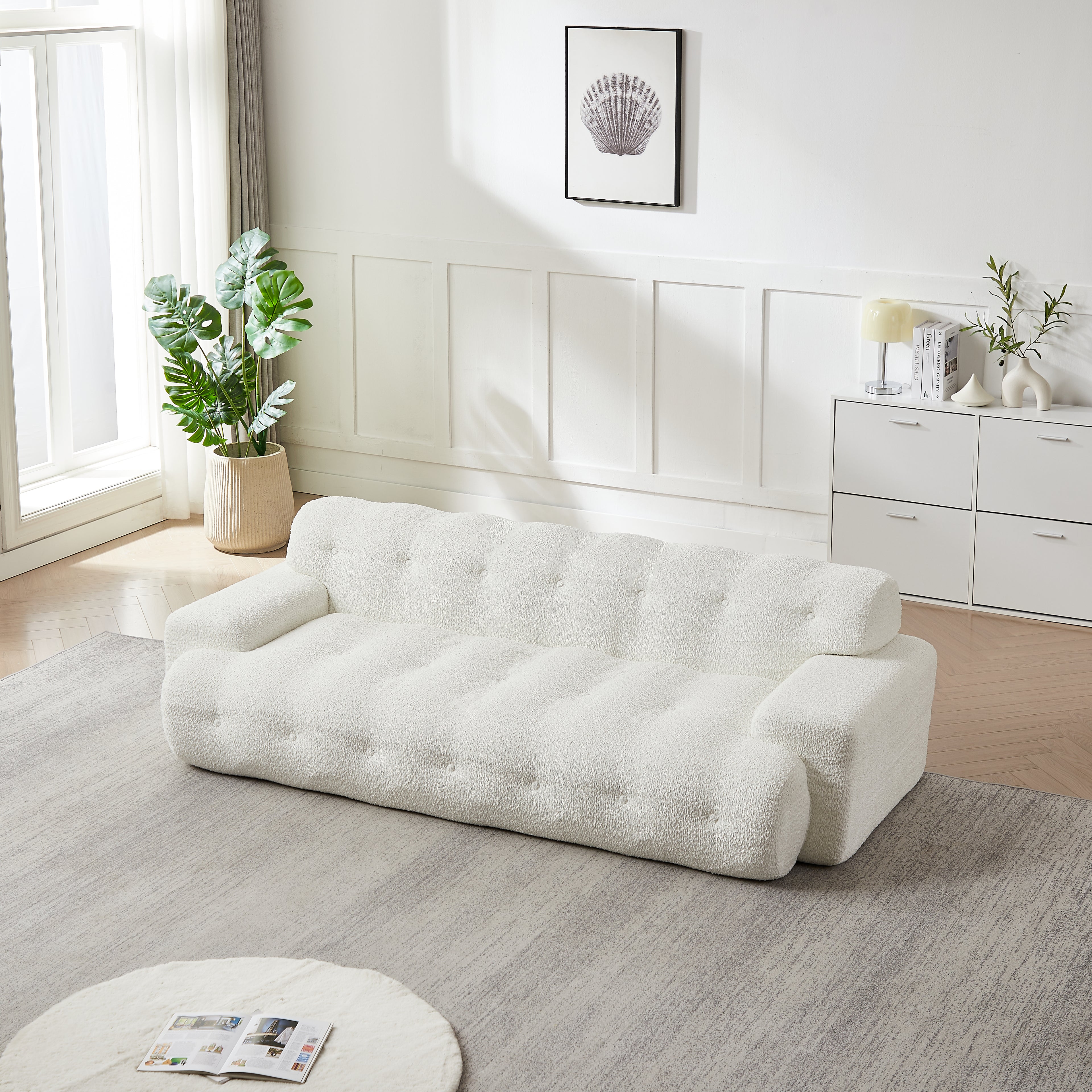 87.4-Inch Cloud Series Minimalist Button-Tufted Three-Seater Sofa