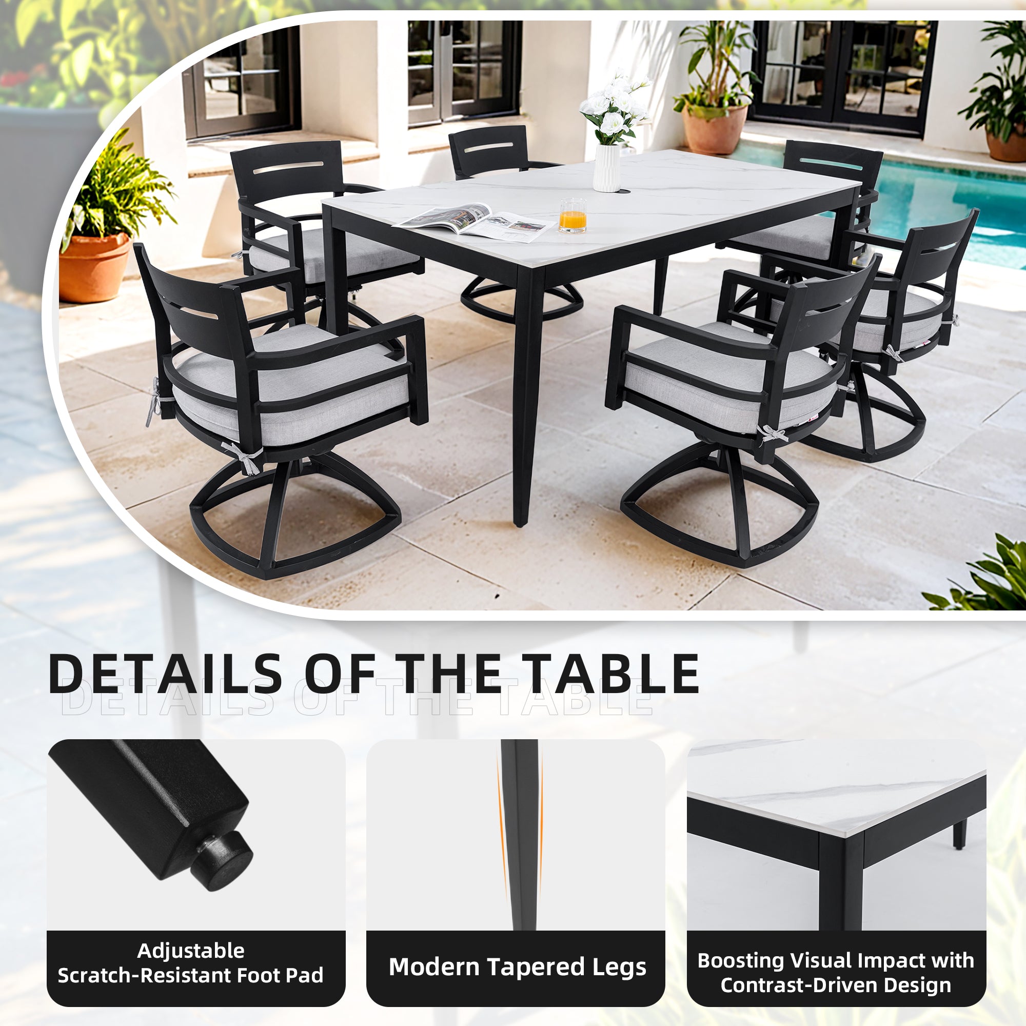 Modern 7PC Outdoor Aluminum Dining Set