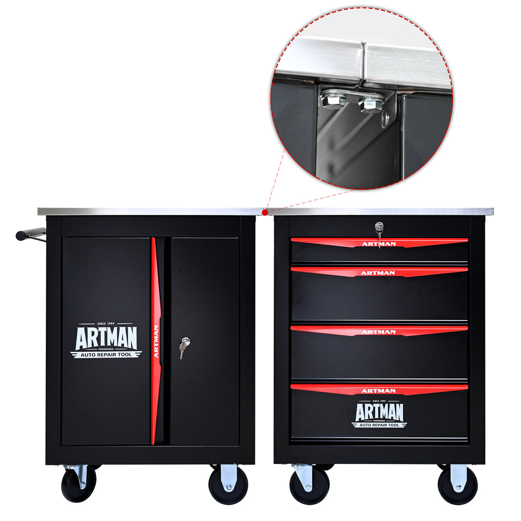 Double-Door Clapboard Multi-Function Tool Cart - Black & Red