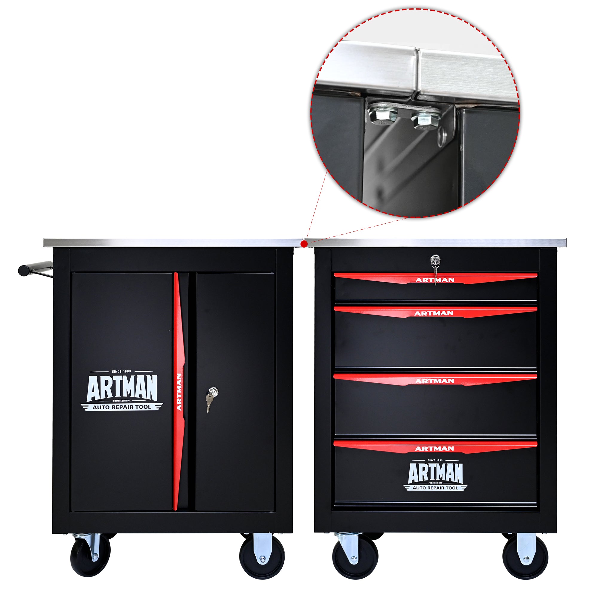 Double-Door Clapboard Multi-Function Tool Cart - Black & Red