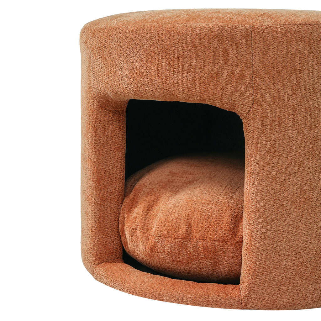 Orange Pet Friendly Ottoman with Removable Pet Cushion