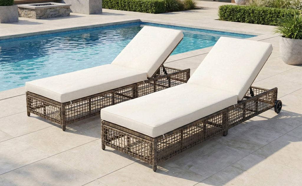 TREXM Outdoor Lounge Chair with Cushion and Wheels
