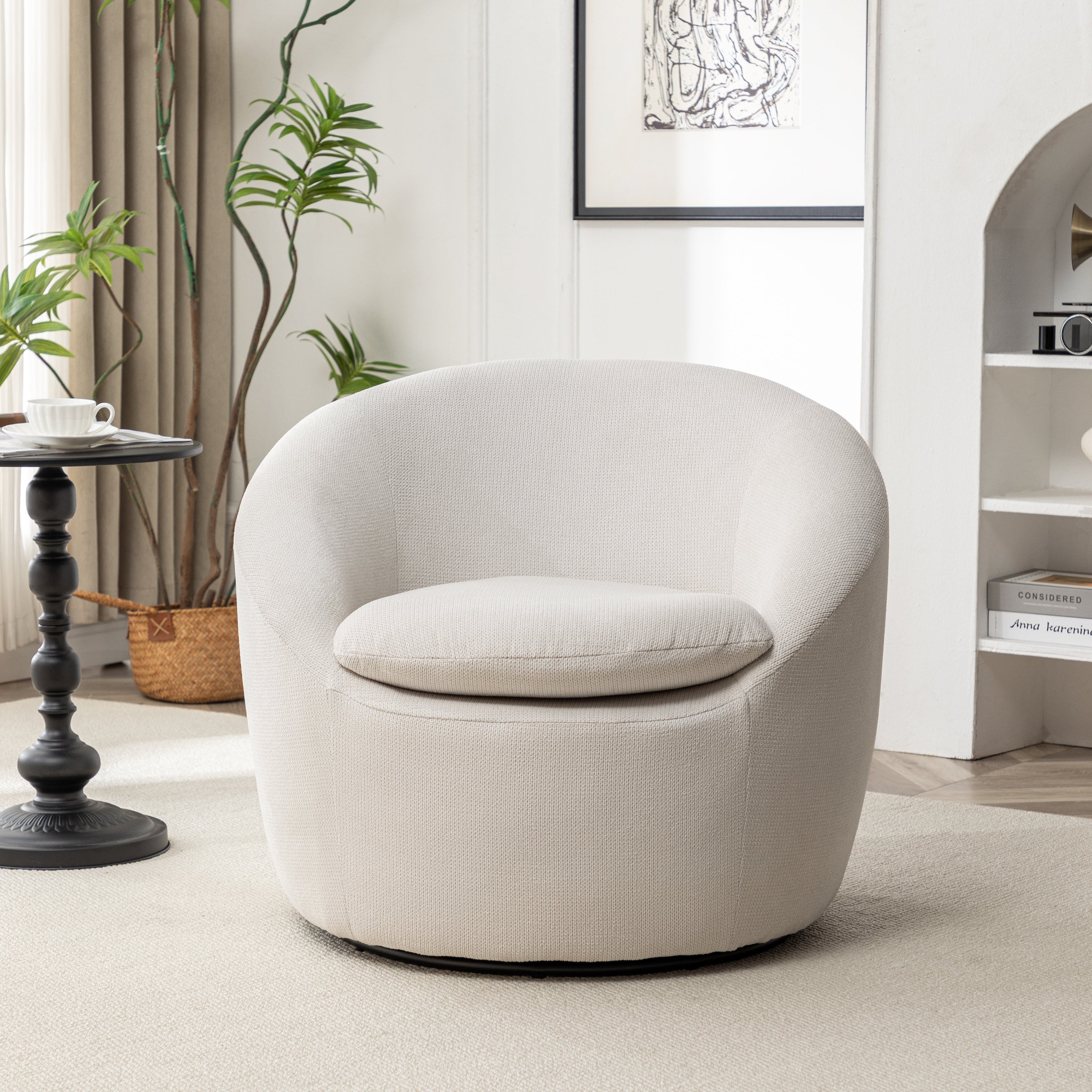 Winnie Modern Teddy Fabric Barrel Chair, 360° Swivel