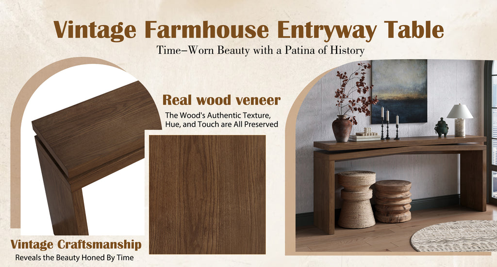 65-Inch Solid Wood Console Table, Farmhouse Rustic, Deep Brown