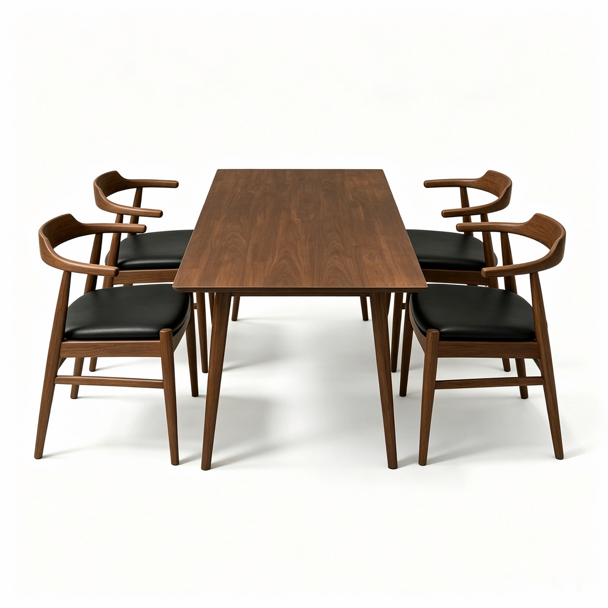 Mary Modern Solid Wood Dining Table and 4 Arm Chairs Set, Brown