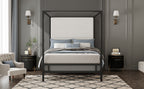 Modern Canopy Bed with Velvet Upholstered Headboard