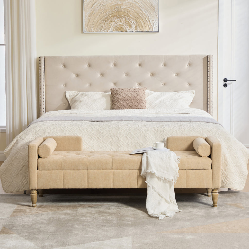 Upholstered Chenille Flip-Top Storage Bench
