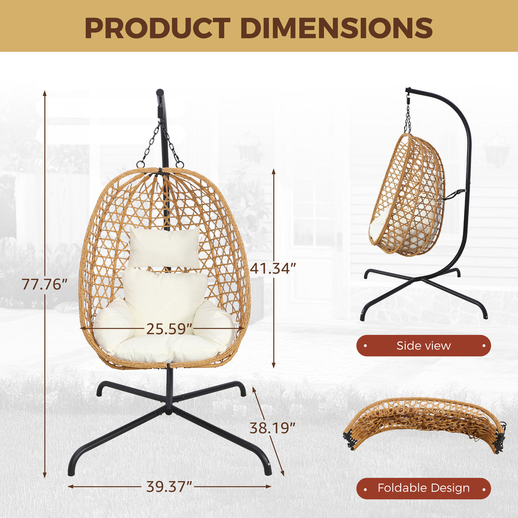 Egg Chair with Stand, Patio Wicker Hanging Chair