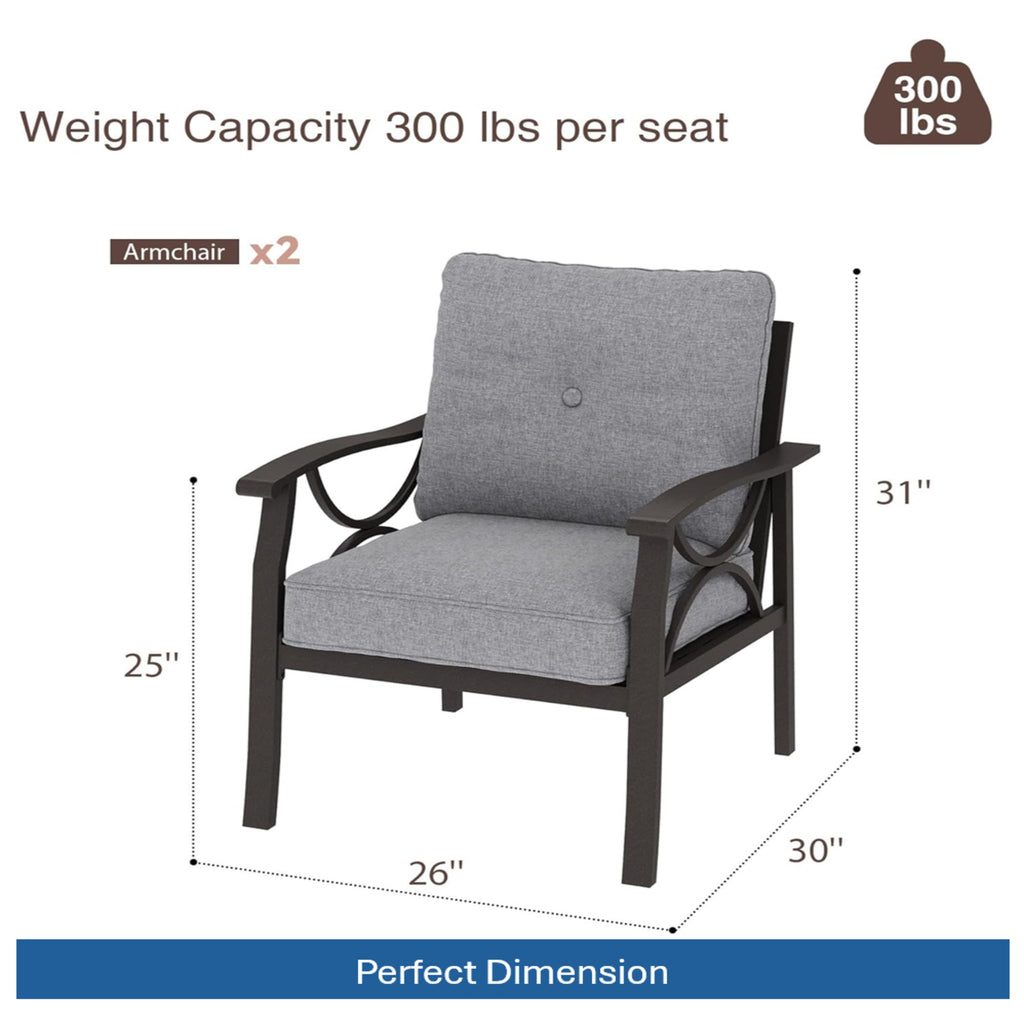 Set of 2 All-Weather Metal Armchairs, Khaki Frame