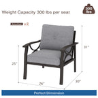 Set of 2 All-Weather Metal Armchairs, Khaki Frame