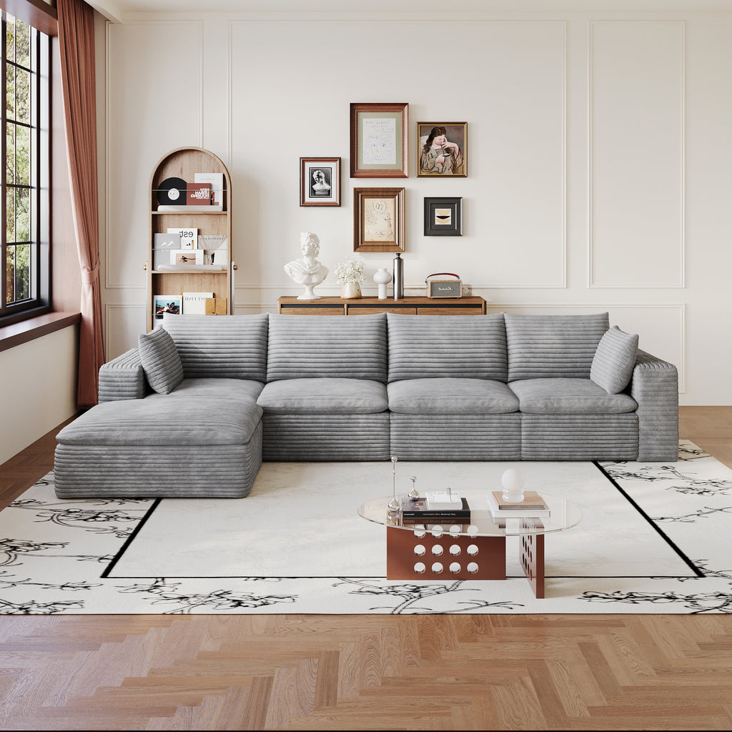 Cloud Sofa 134-Inch, Corduroy Fabric, Deep Seat, Grey