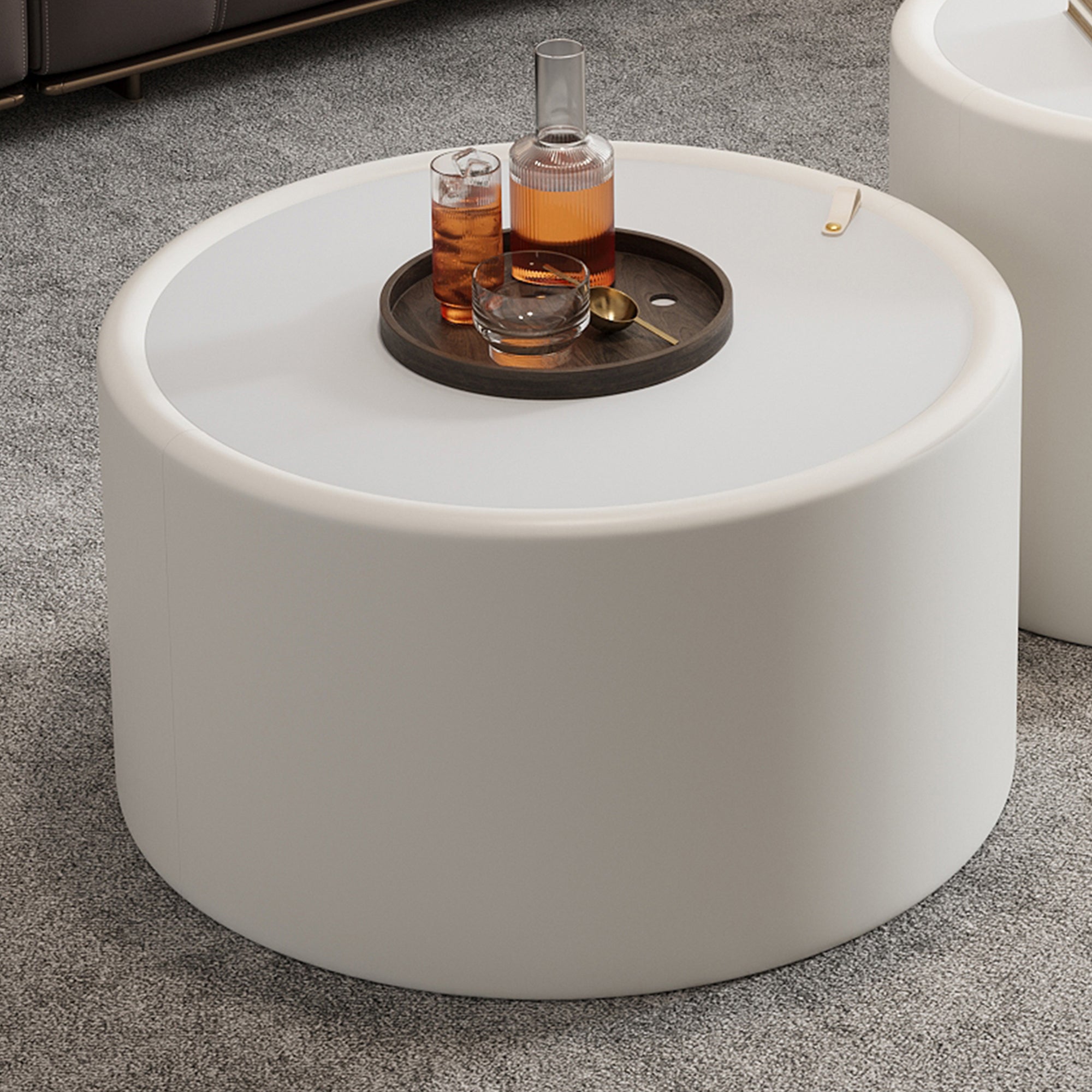 White Round Coffee Table with Tempered Glass Top