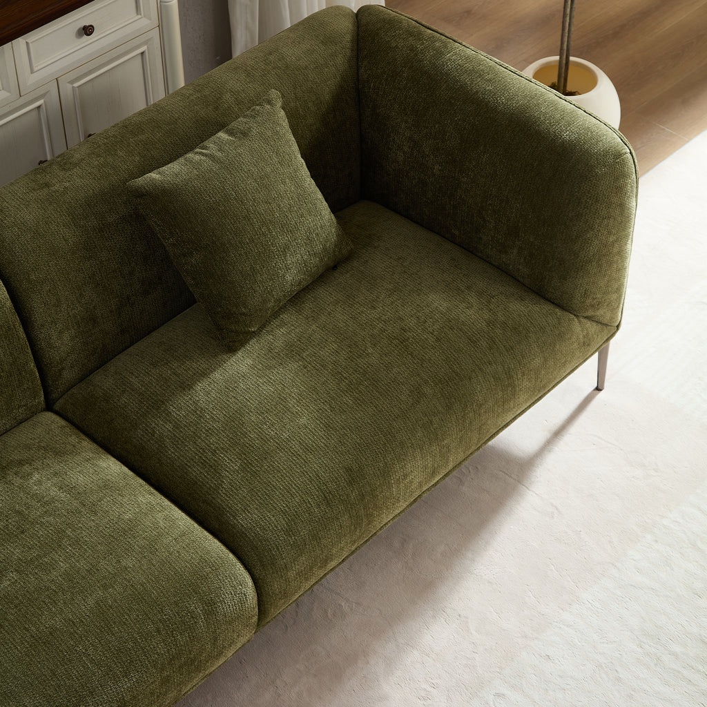 Modern Three-Seat Sofa, 82-Inch, Green Fabric