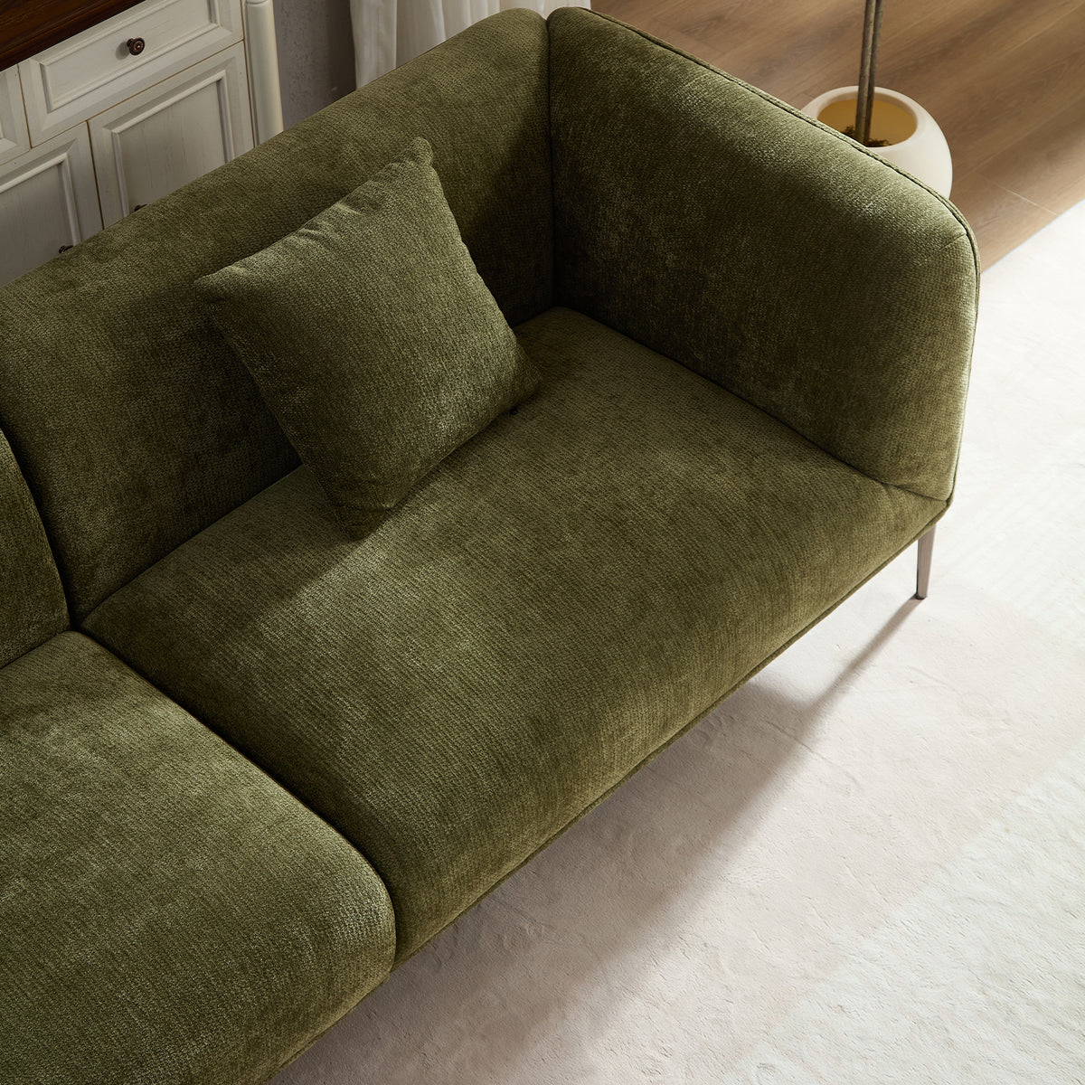 Modern Three-Seat Sofa, 82-Inch, Green Fabric