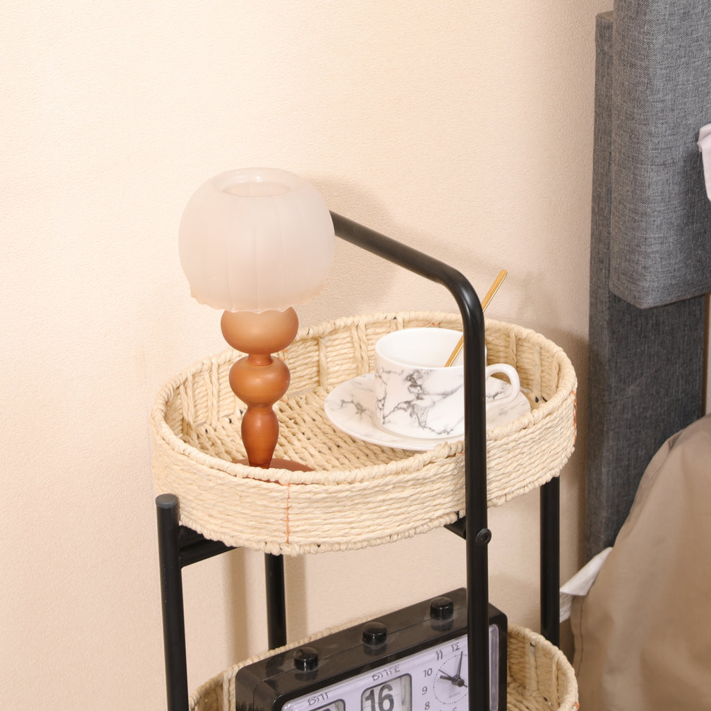 3 Tiers Tray Tables Paper Rope Woven Side Table