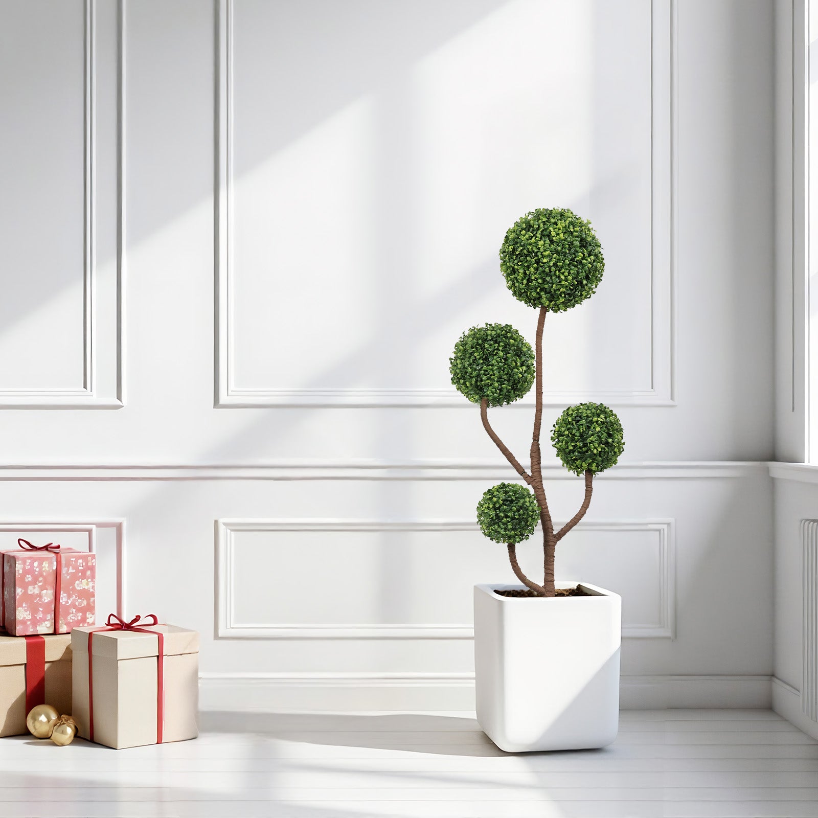 4FT Tall Artificial Boxwood Topiary Tree - Large Faux