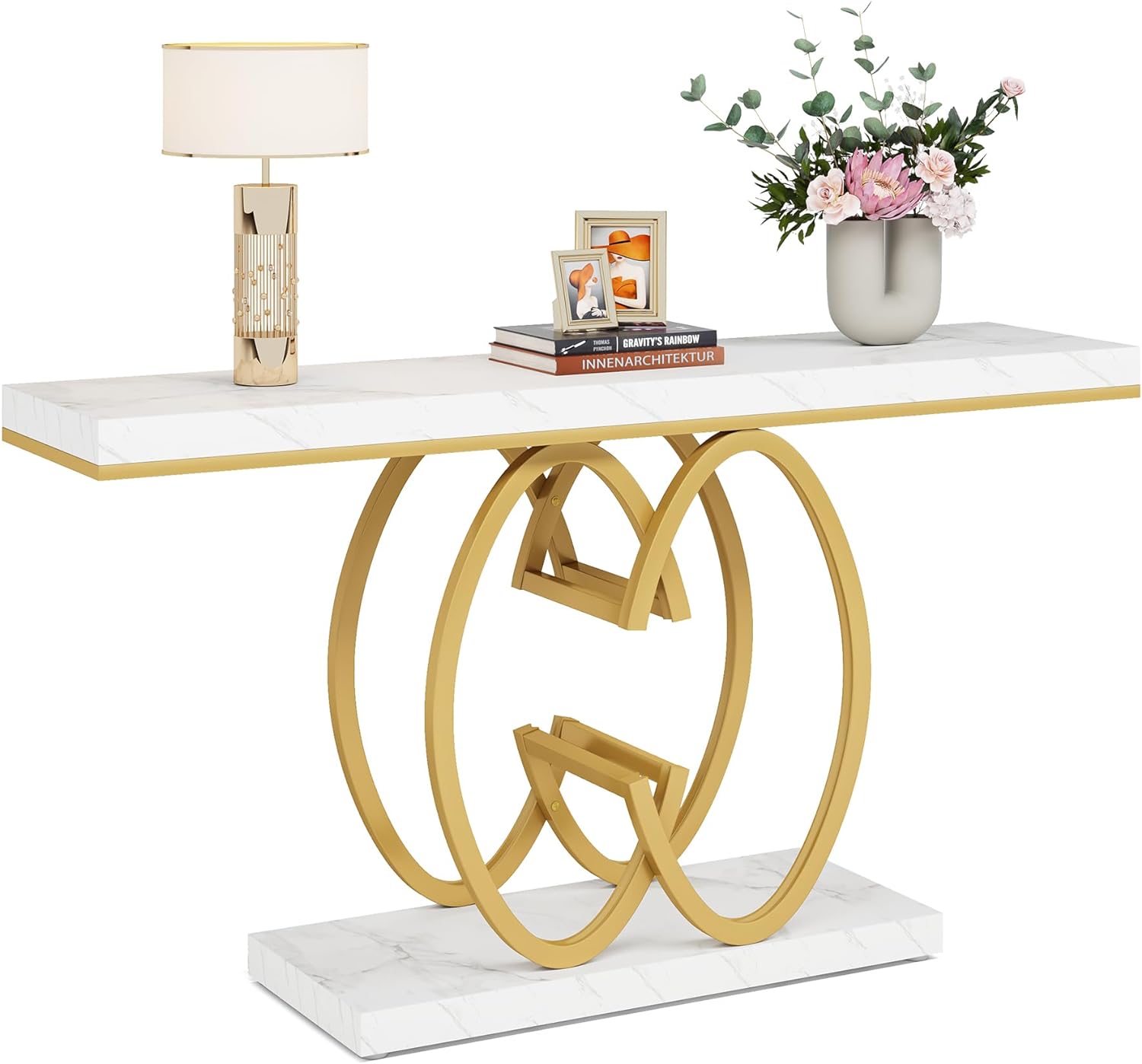 Luxurious 55" Faux Marble Console Table