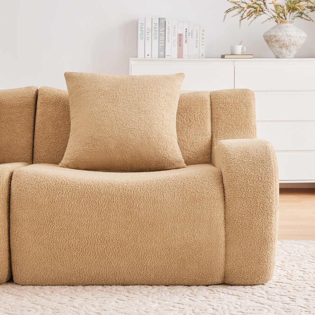 Armless Sofa with Pillow - Teddy Fabric in Camel