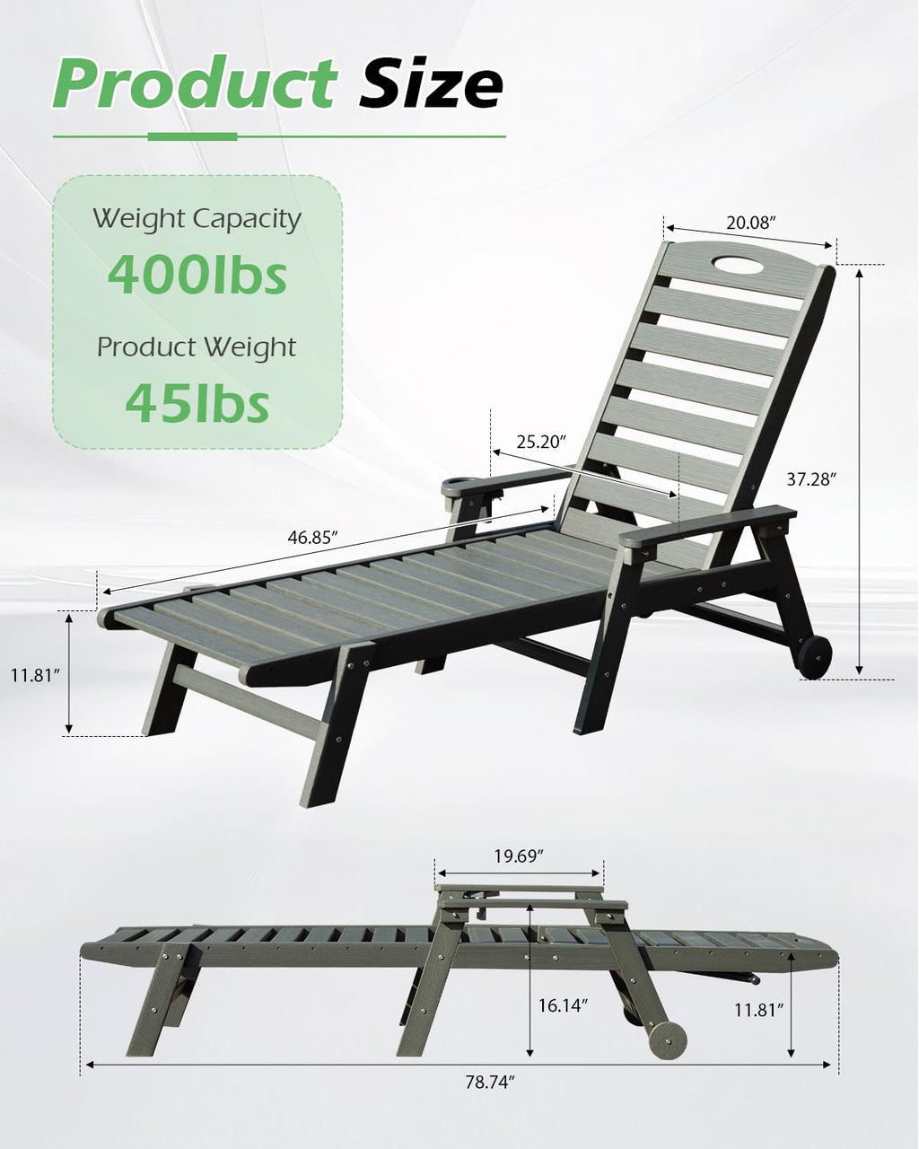 Patio Lounge Chair Outdoor, HDPE Chaise Lounge