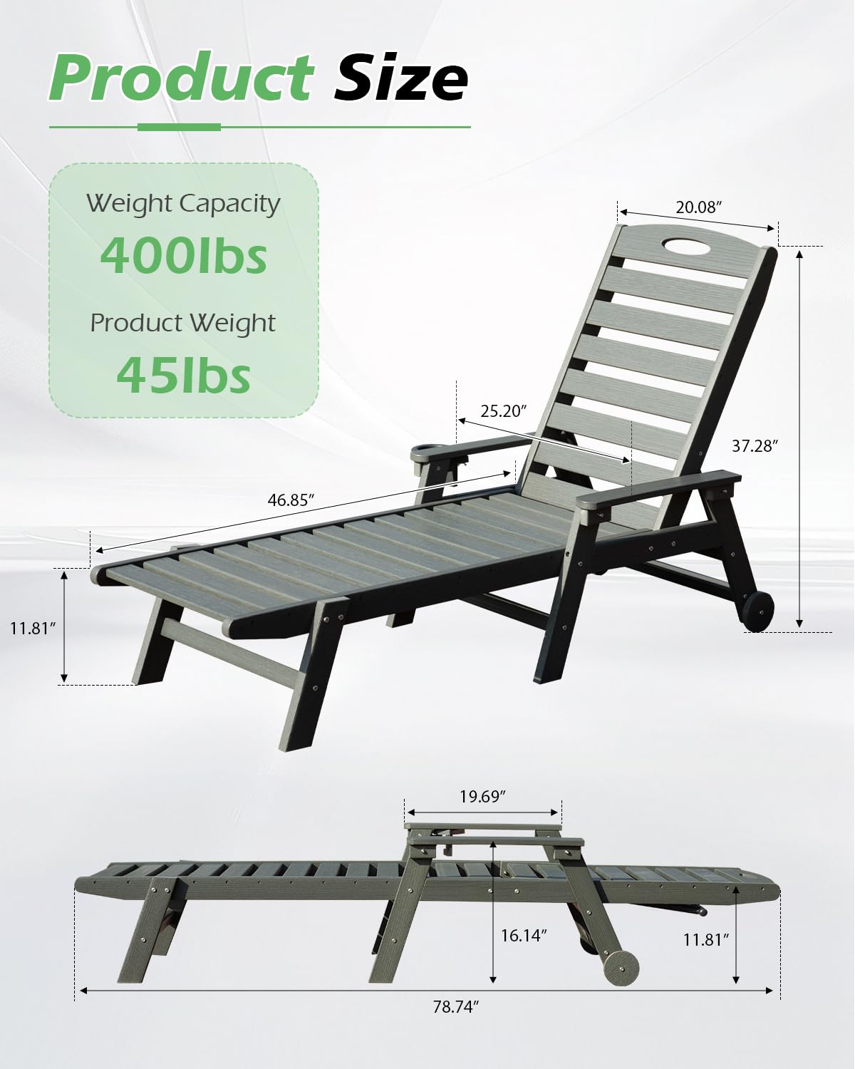 Patio Lounge Chair Outdoor, HDPE Chaise Lounge