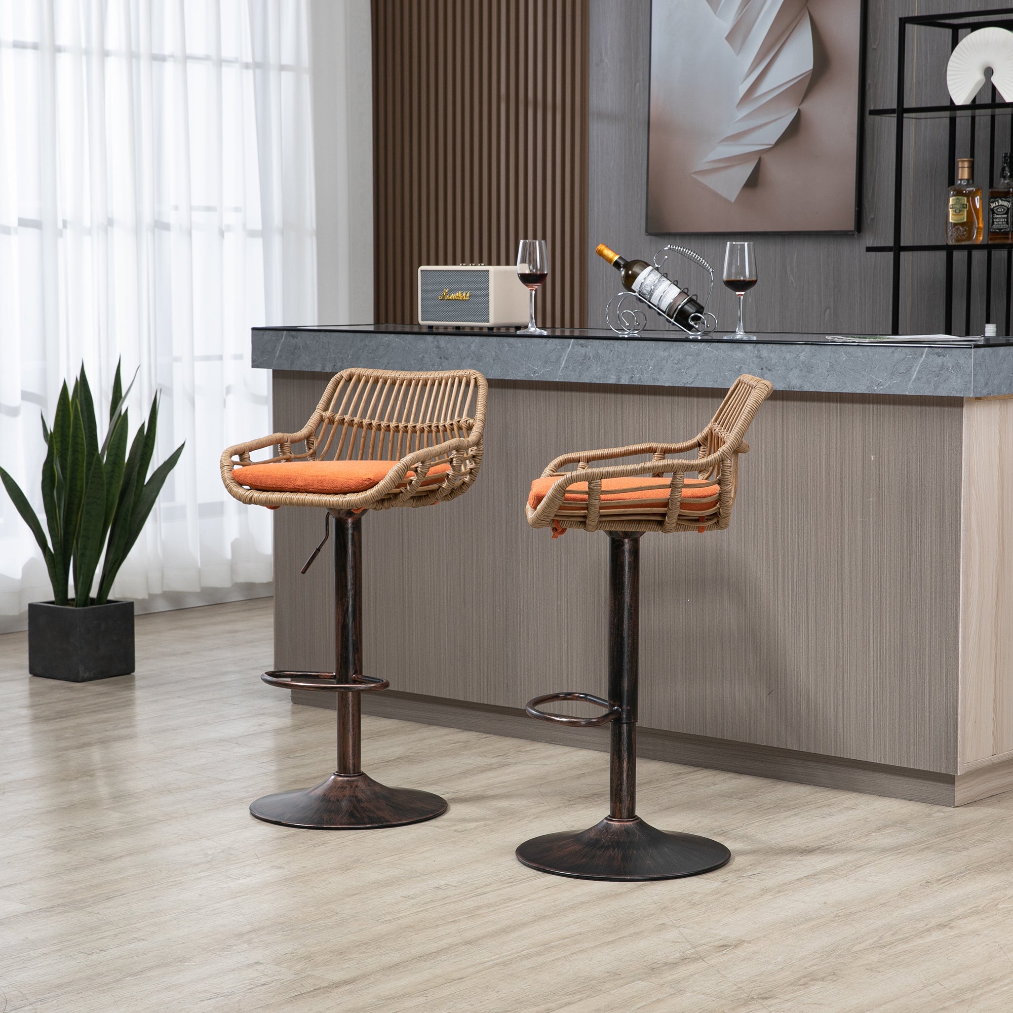 Modern Swivel Bar Stools Set of 2 Adjustable Counter Height Chairs