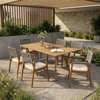 Outdoor 7 Pieces Rustic Patio Acacia Expandable Dining Set