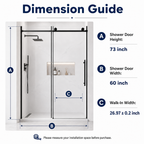 60" W x 73" H Soft Closing Sliding Frameless Shower Door