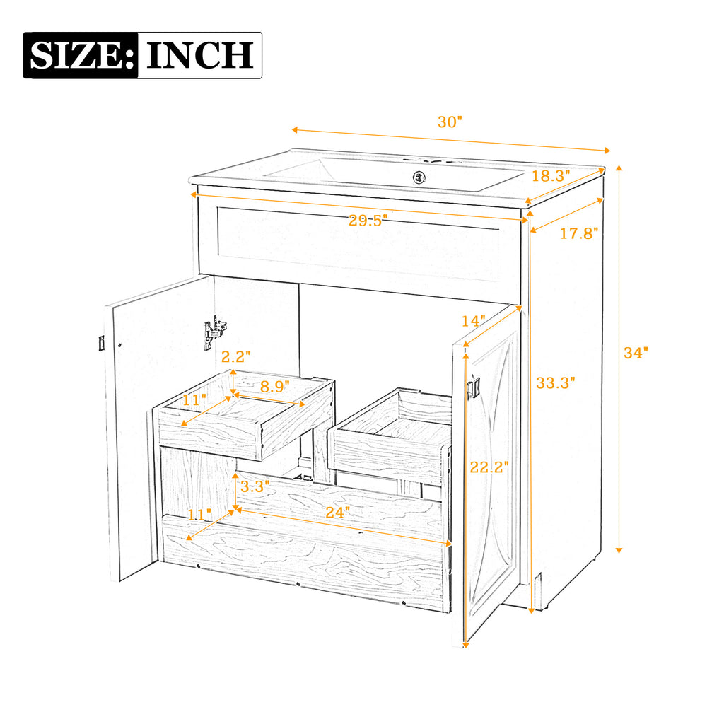 30'' Bathroom Vanity with Ceramic Sink Combo