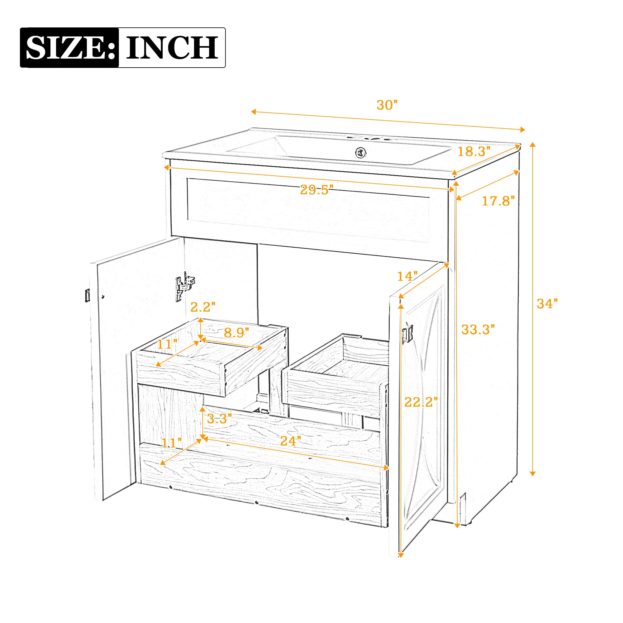 30'' Bathroom Vanity with Ceramic Sink Combo