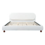 Cream-Colored Boucle Upholstered Bed with Rubber Wood Foot - King