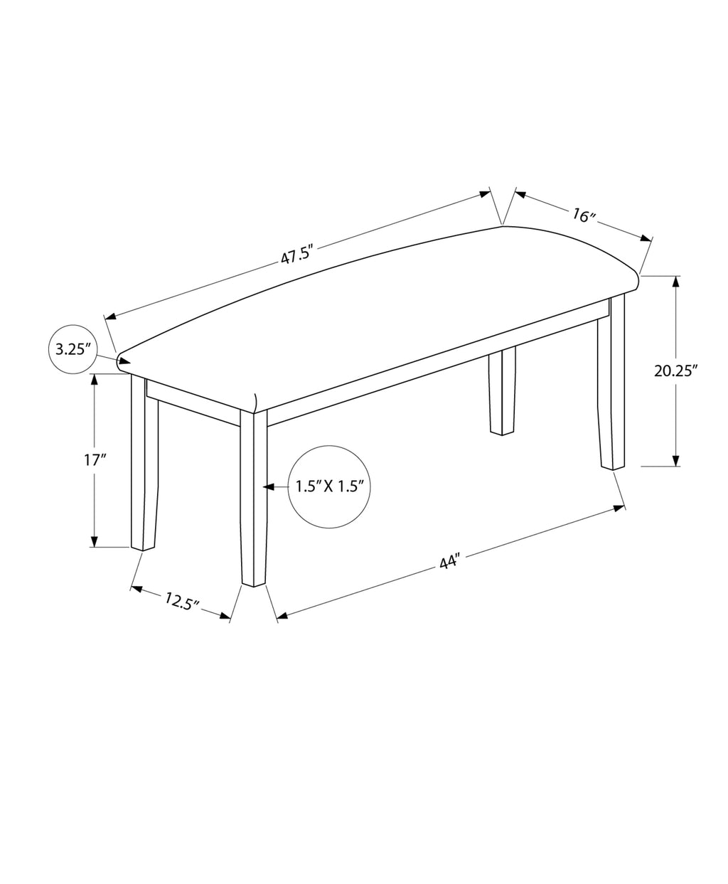 48" Rectangular Upholstered Wood Bench