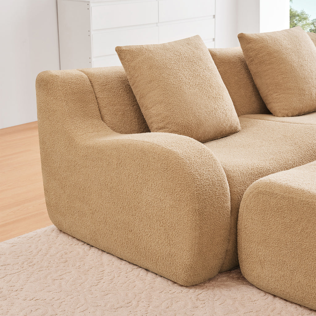 Armless Sofa with Pillow - Teddy Fabric in Camel
