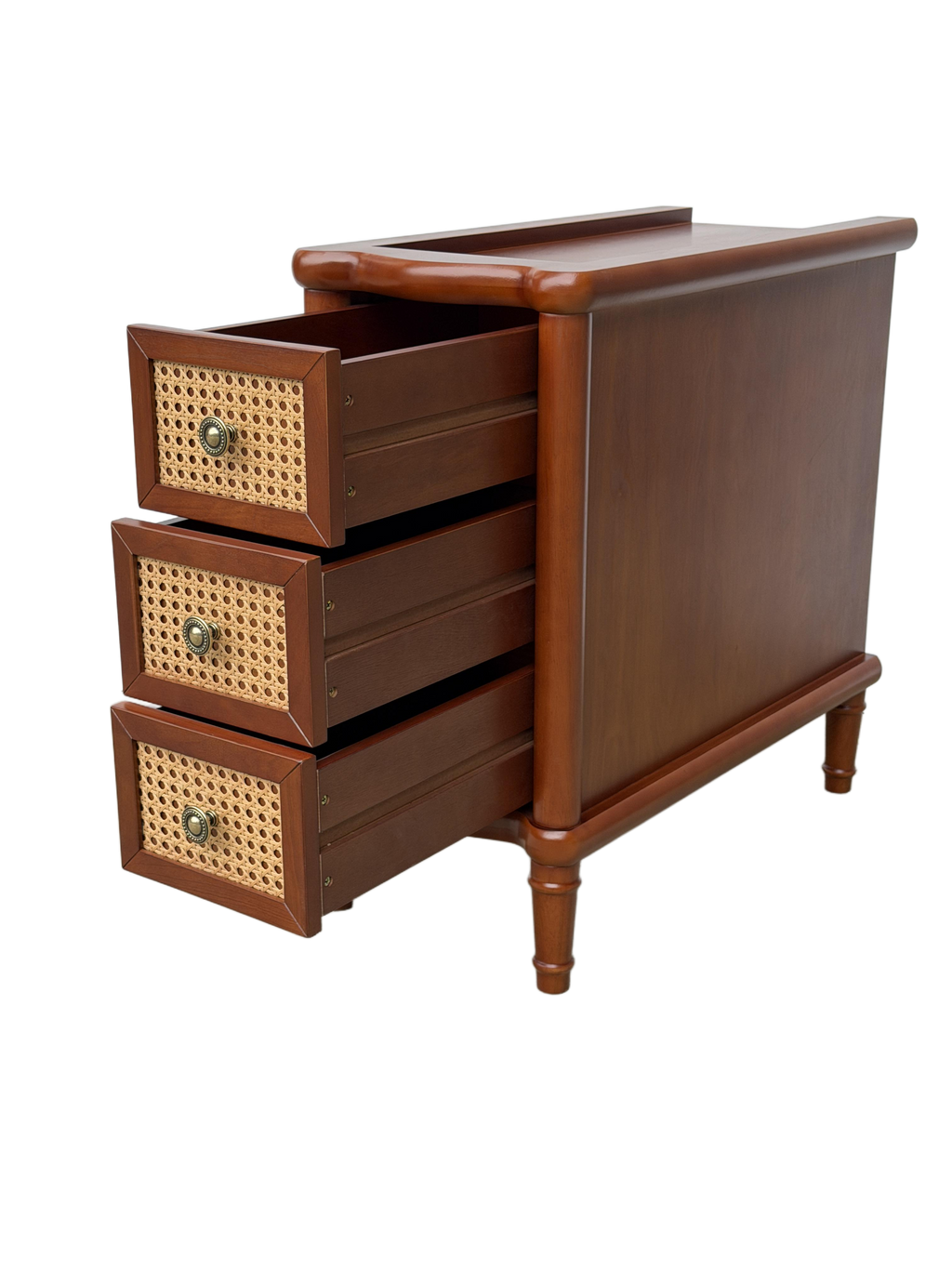 End Table - Rattan Narrow Side Table with 3 Drawers